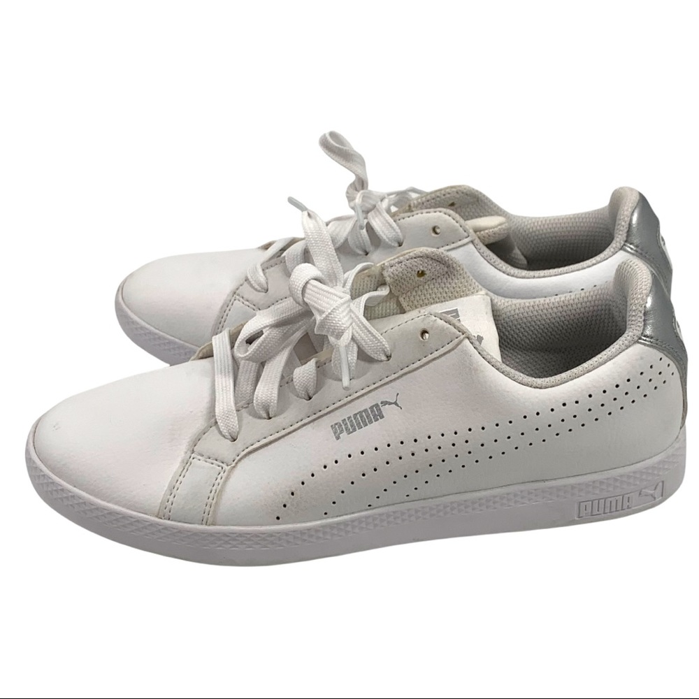 Puma Smash Performance Women's White & Silver Sneakers - Size 8